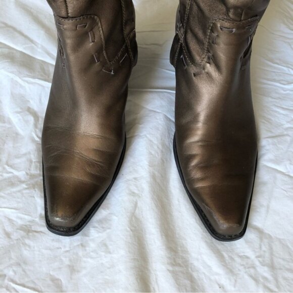 COLDWATER Creek Metallic Bronze Leather Cowboy Boots Size 6.5 - Picture 3 of 6